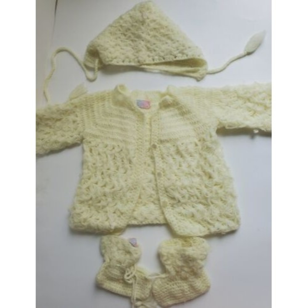Vintage Hand Made Baby Outfit 60’s-70’s From korea Booties Sweater Hat Yellow